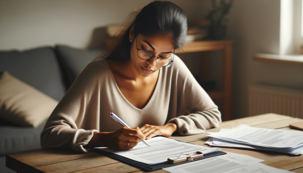 An american person completing a personal form application while looking at their credit report